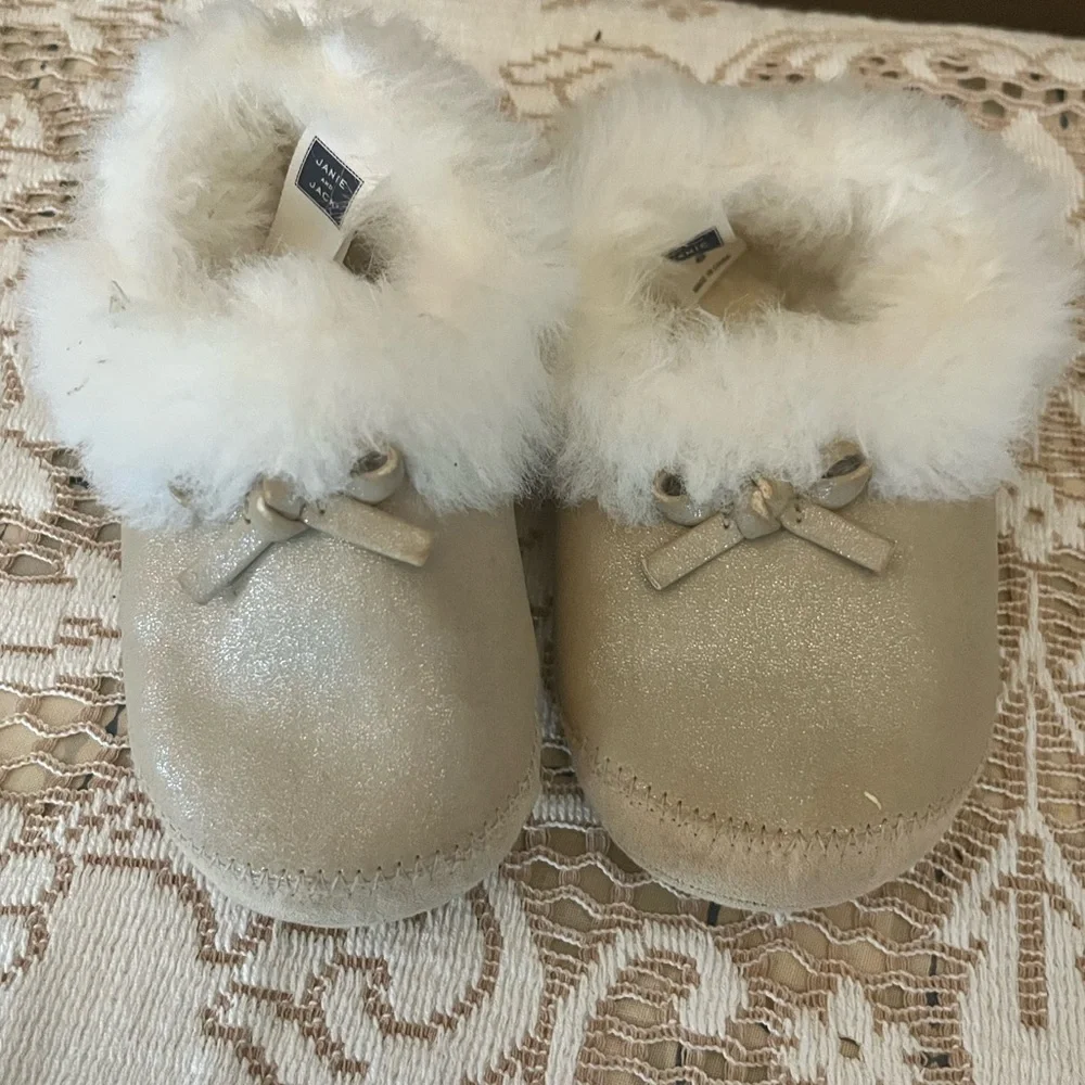Janie and Jack Faux Fur Slippers with Fur Trim